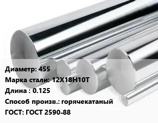 Круг нержавеющий 455 Сталь: 12Х18Н10Т L=0.125 горячекатаный ГОСТ: ГОСТ 2590-88